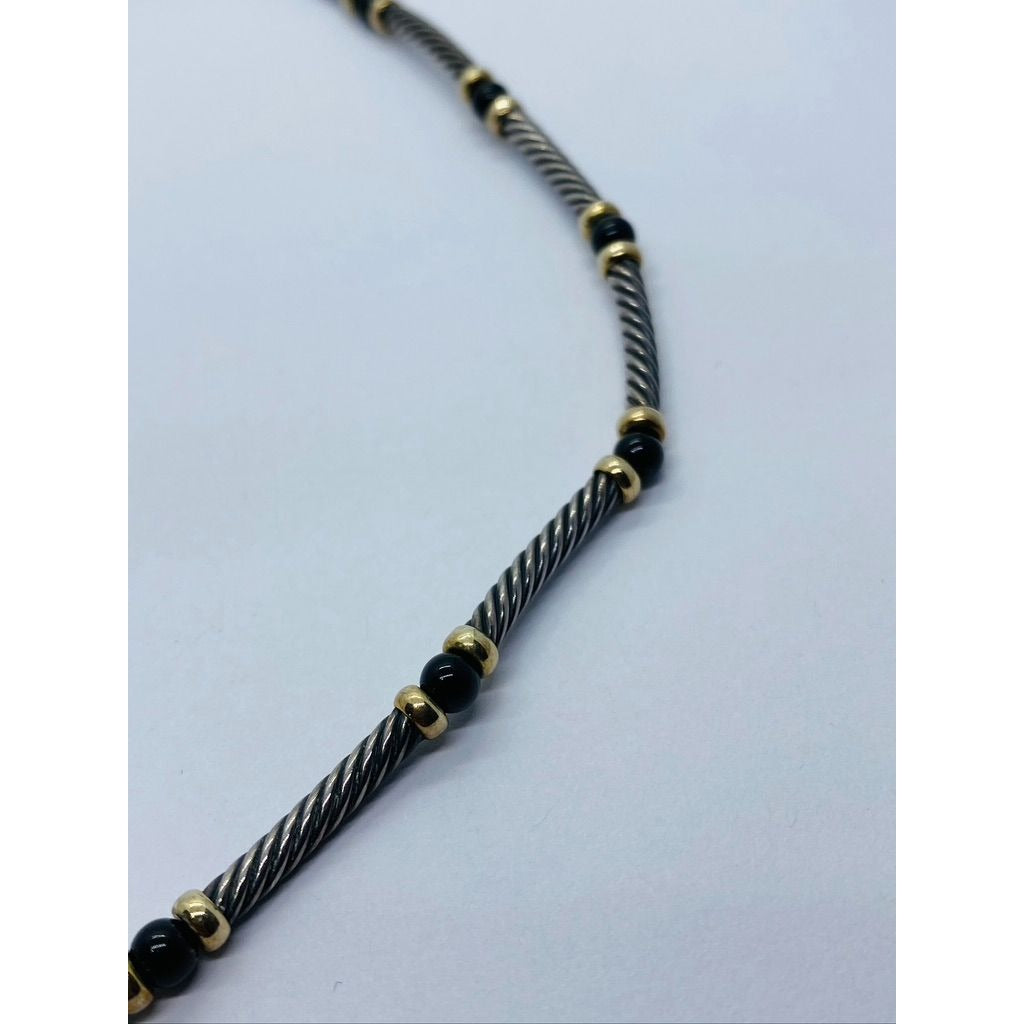 David Yurman Hampton 14K Gold Black Onyx Sterling Silver Choker Necklace 15.25"