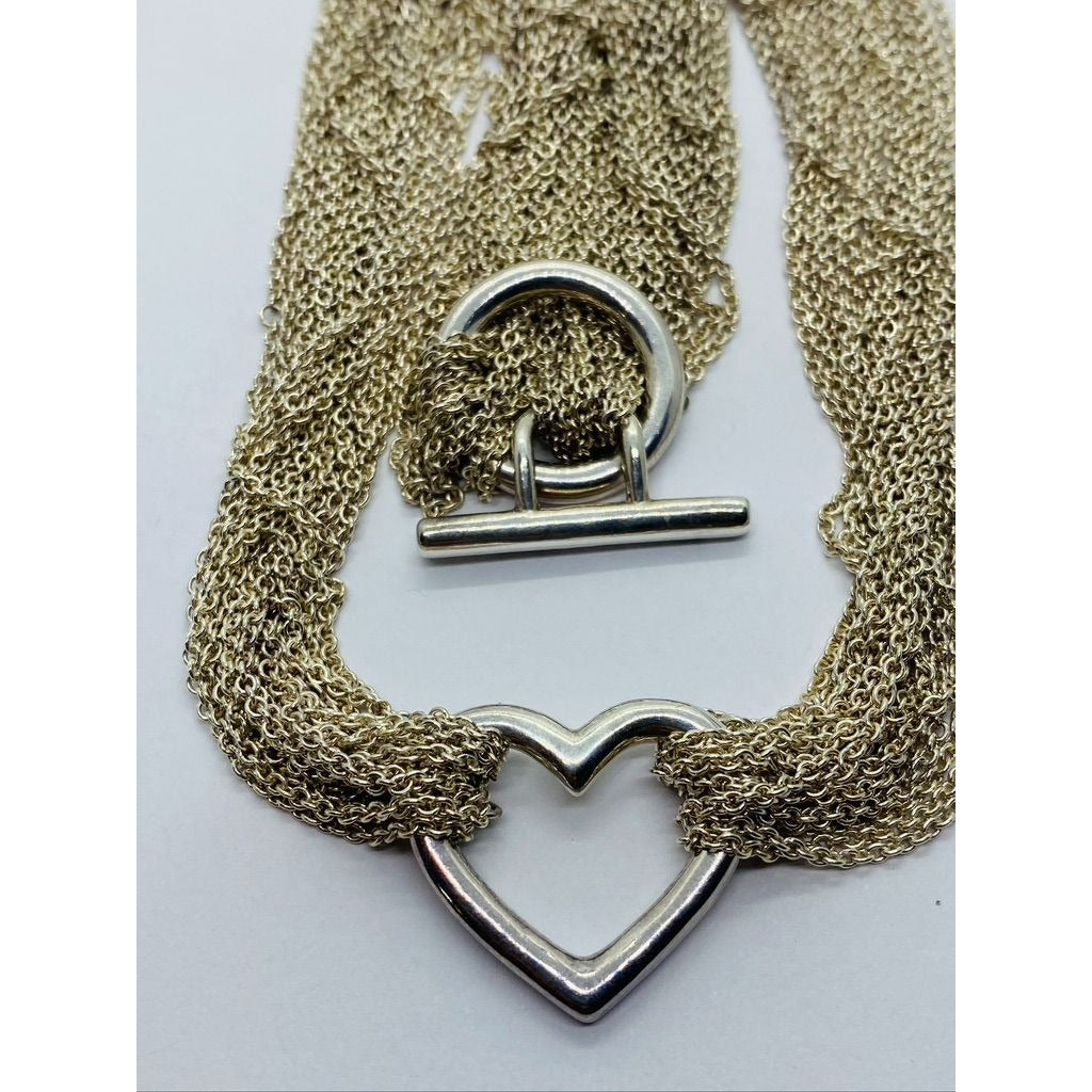 TIFFANY & CO. STERLING SILVER 925 OPEN HEART MULTI-STRAND TOGGLE CLASP NECKLACE