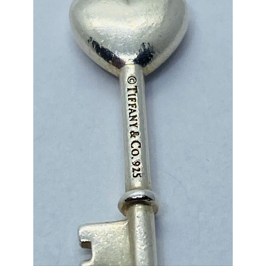 Tiffany & Co. Sterling Silver Pink Sapphire Heart Key Style Pendant 28MM