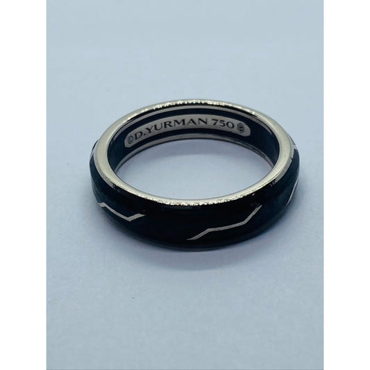 $2050 David Yurman Men's 6mm 18k White Gold 750 Forged Carbon Ring Size 11.25