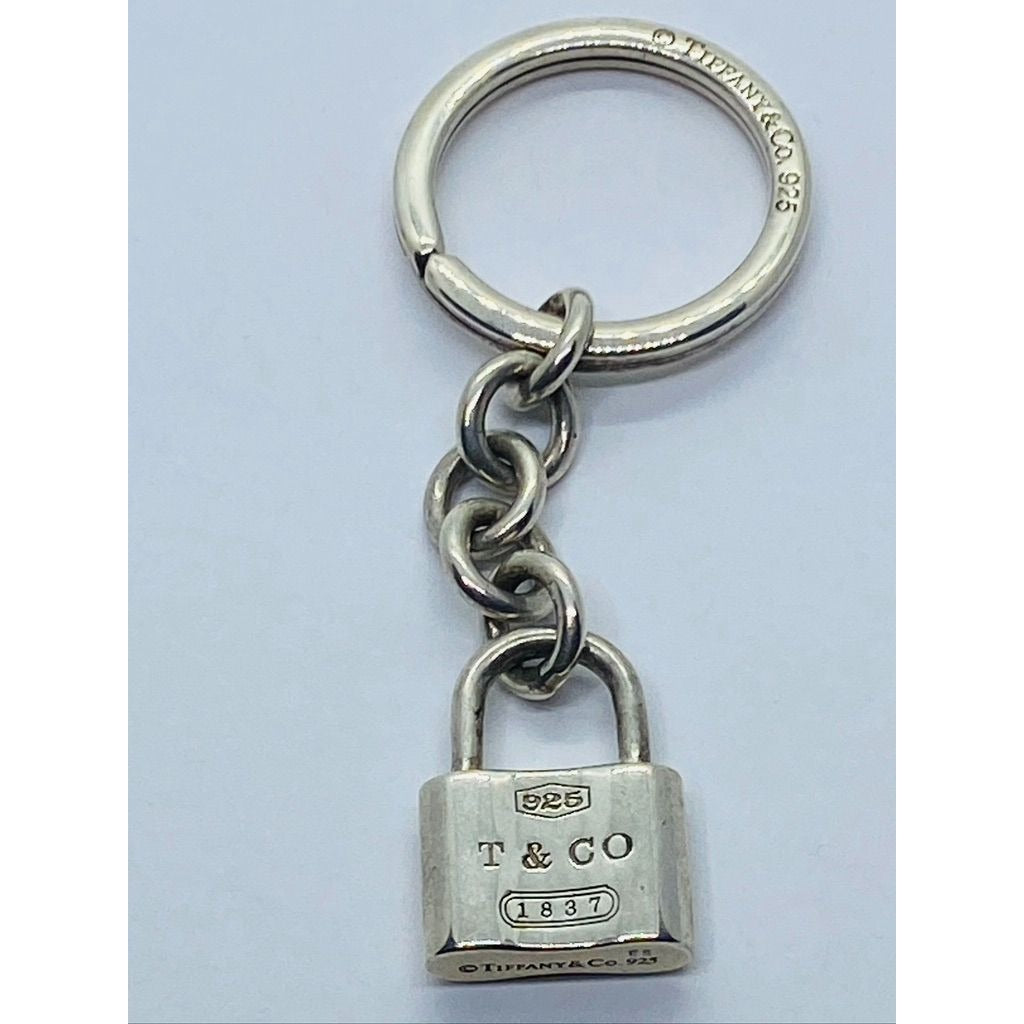 Tiffany Co Sterling Silver 1837 Padlock Charm on Keychain 2.5"