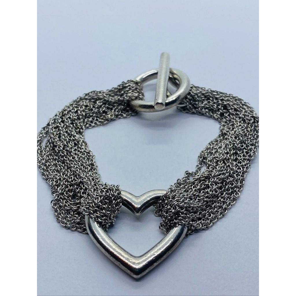 Tiffany & Co. 925 Silver Multi Strand Mesh Toggle 7.25" Bracelet