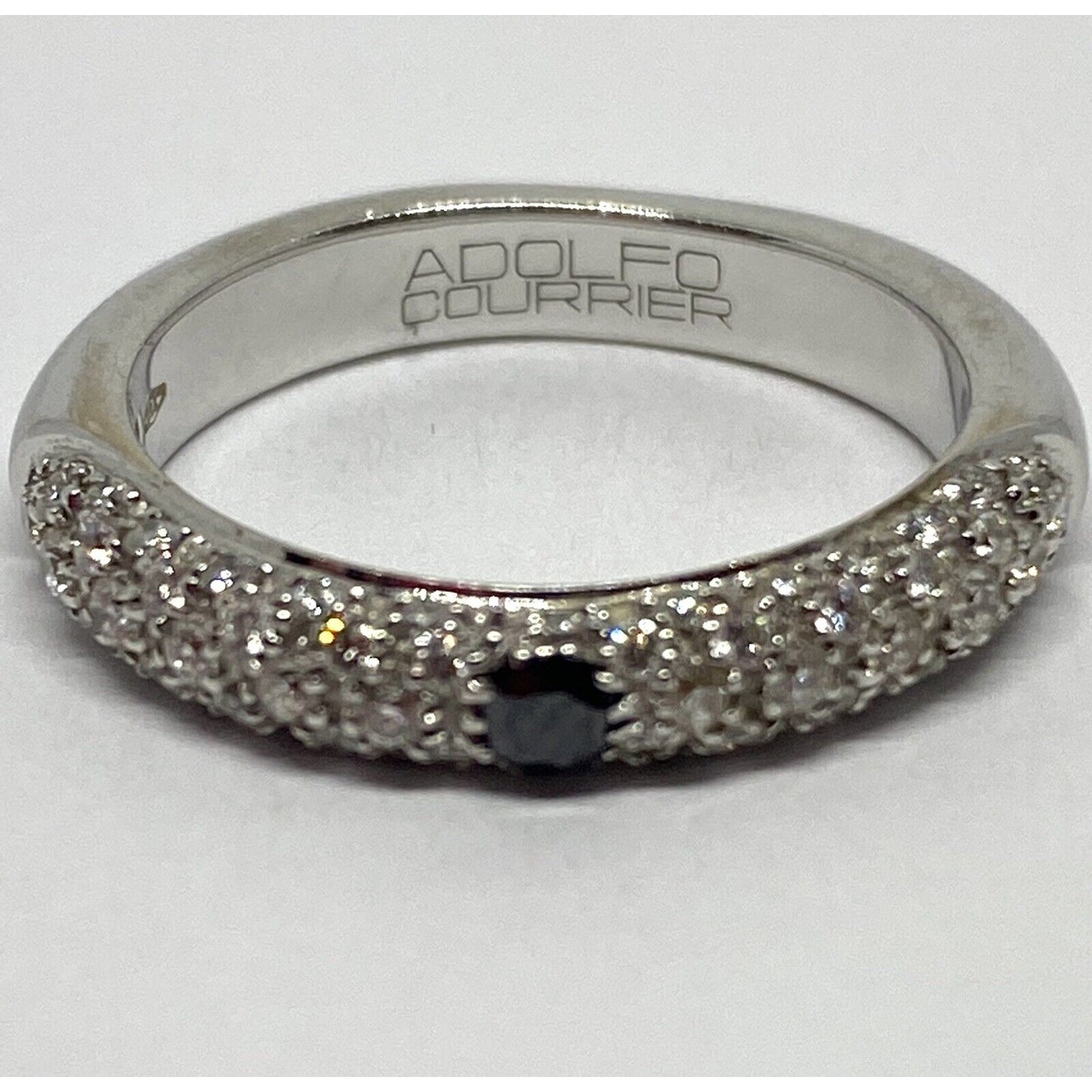 Adolfo Courrier Black Onux Pave Diamond Stacking Ring 18k Gold Sz 7.5 3.5mm 6.8G