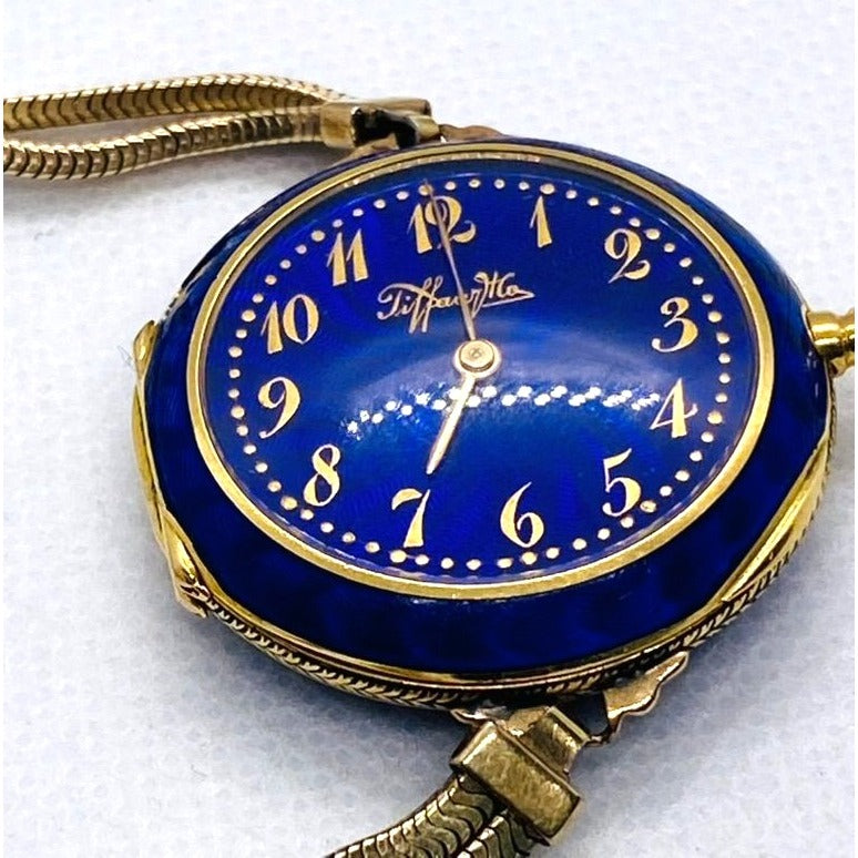 Tiffany & Co 18K Blue Enamel Pocket Wrist Watch Chipped Enamel Watch