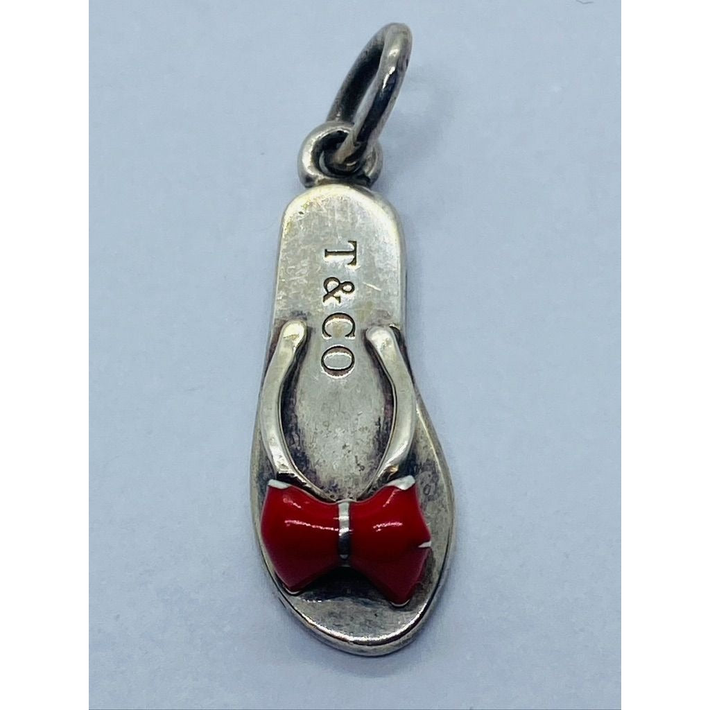 Tiffany & Co. Flip Flop Red Enamel Pendant Charm Sandal Sterling Silver Pouch