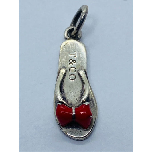 Tiffany & Co. Flip Flop Red Enamel Pendant Charm Sandal Sterling Silver Pouch