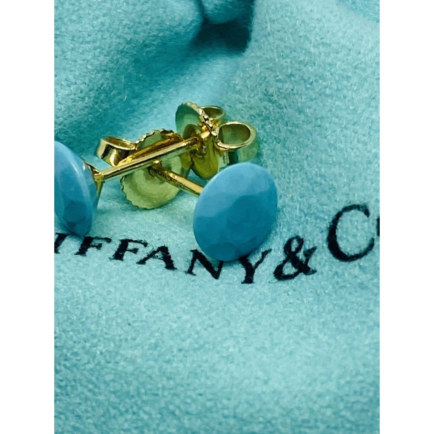Tiffany & Co Elsa Peretti 18k Yellow Gold 2 Carat FACET Turquoise Earrings RARE