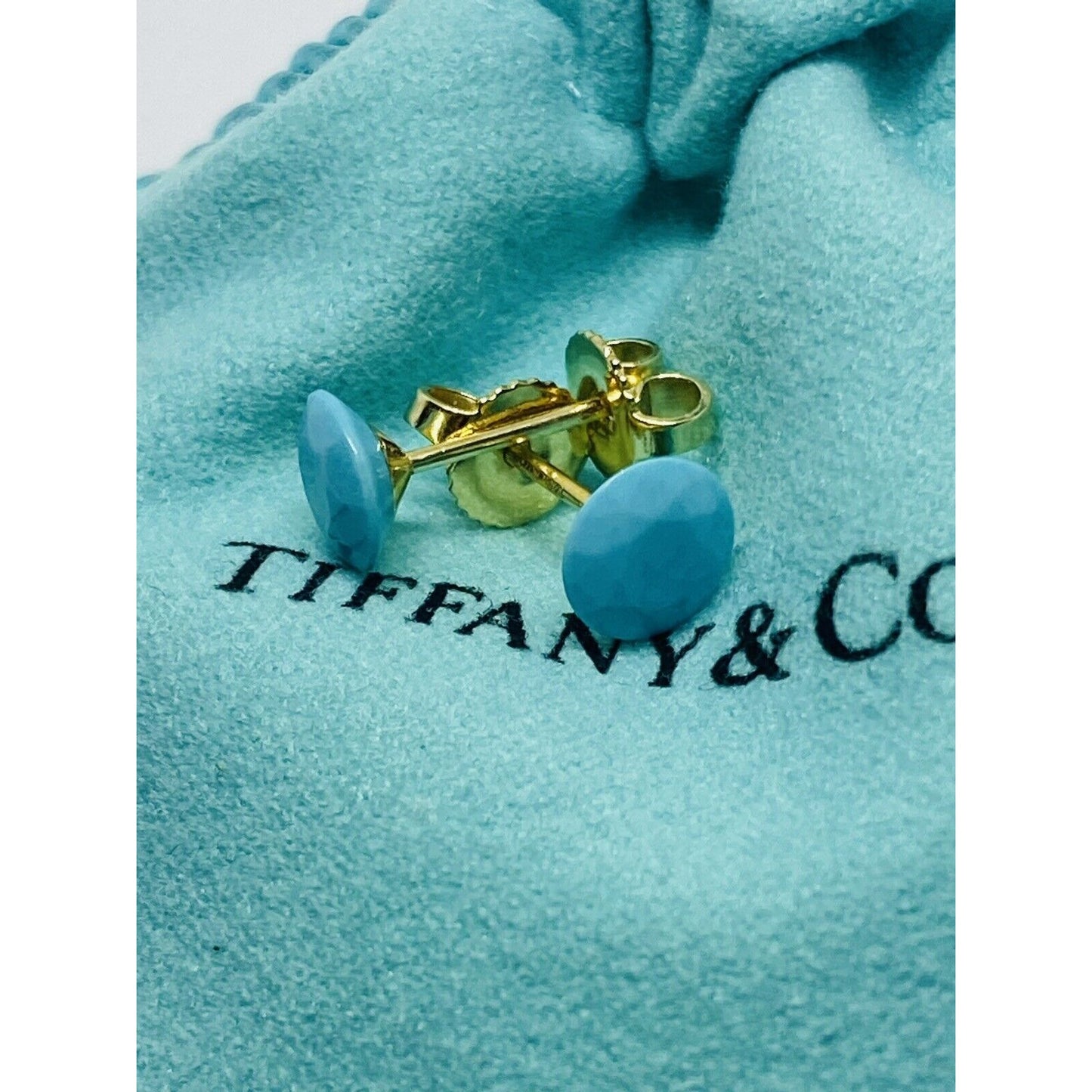 Tiffany & Co Elsa Peretti 18k Yellow Gold 2 Carat FACET Turquoise Earrings RARE