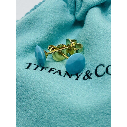 Tiffany & Co Elsa Peretti 18k Yellow Gold 2 Carat FACET Turquoise Earrings RARE