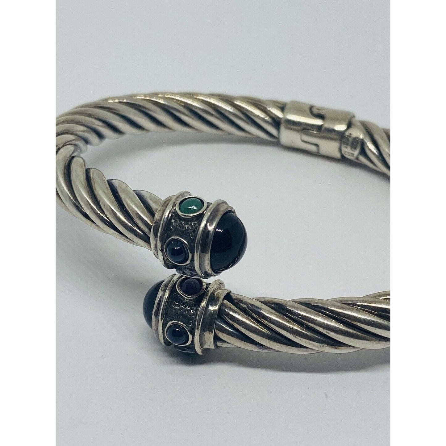 GSJ BLACK ONYX Color Stones Sterling Silver 925 Renaissance STYLE 28.9 Grams 7MM Bracelet