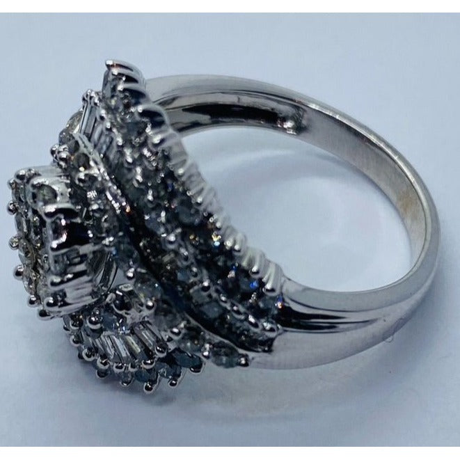 10K White Gold Cluster Diamond Ring Size 7 1.87CT
