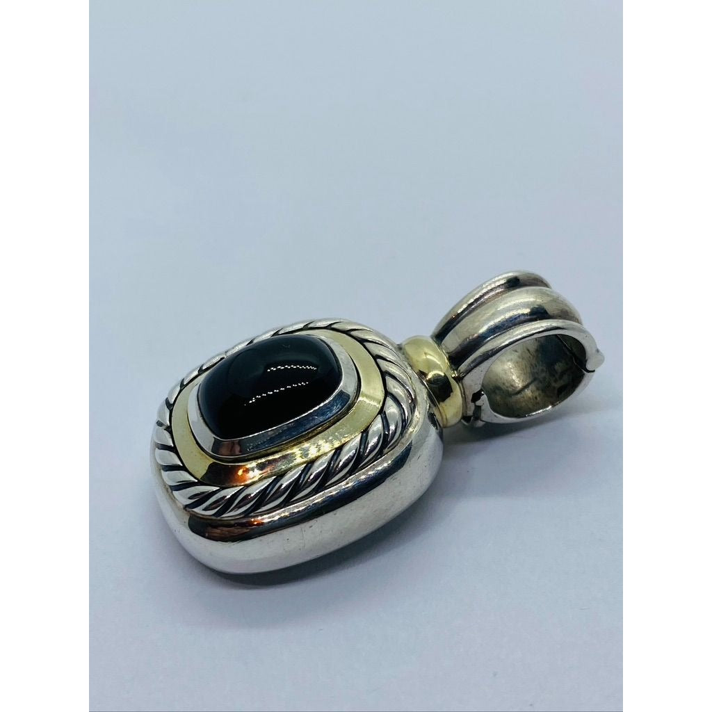 David Yurman 925 Silver 585 Gold Black Onyx Iconic Albion Enhancer Pendant 18.5 Grams