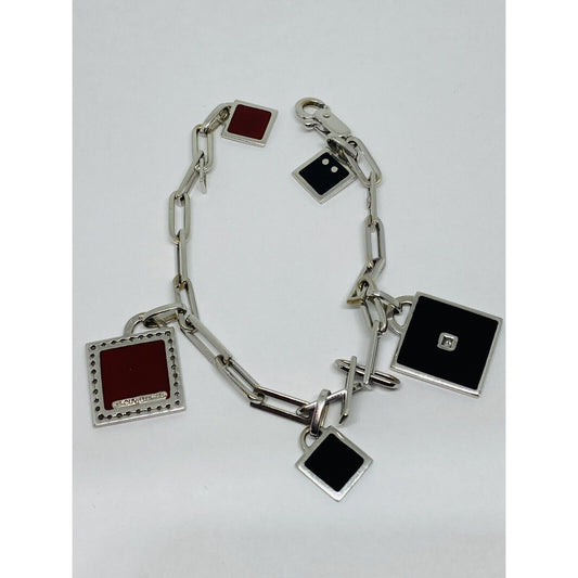 LA NOUVELLE BAGUE 0.22ct Diamond 18K Gold Square Charm Bracelet 7.25” RARE