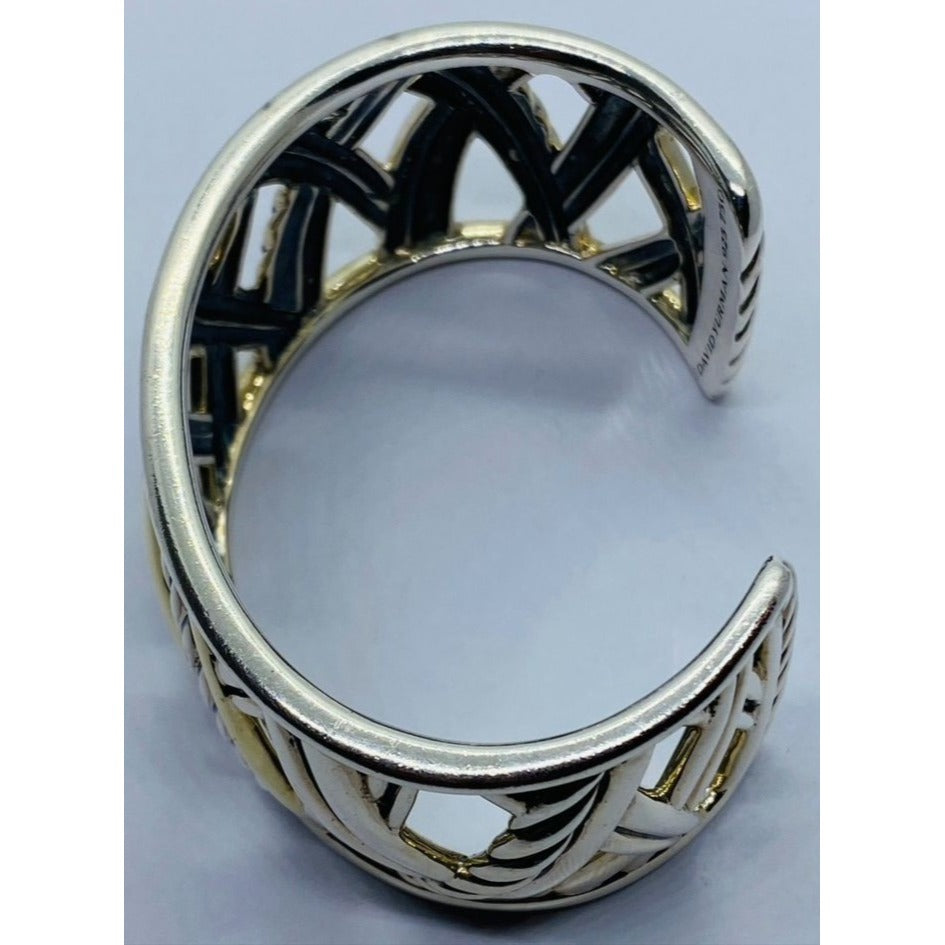 David Yurman Sterling Silver 18k Gold Papyrus Two Tone Wide Cuff Bangle Bracelet