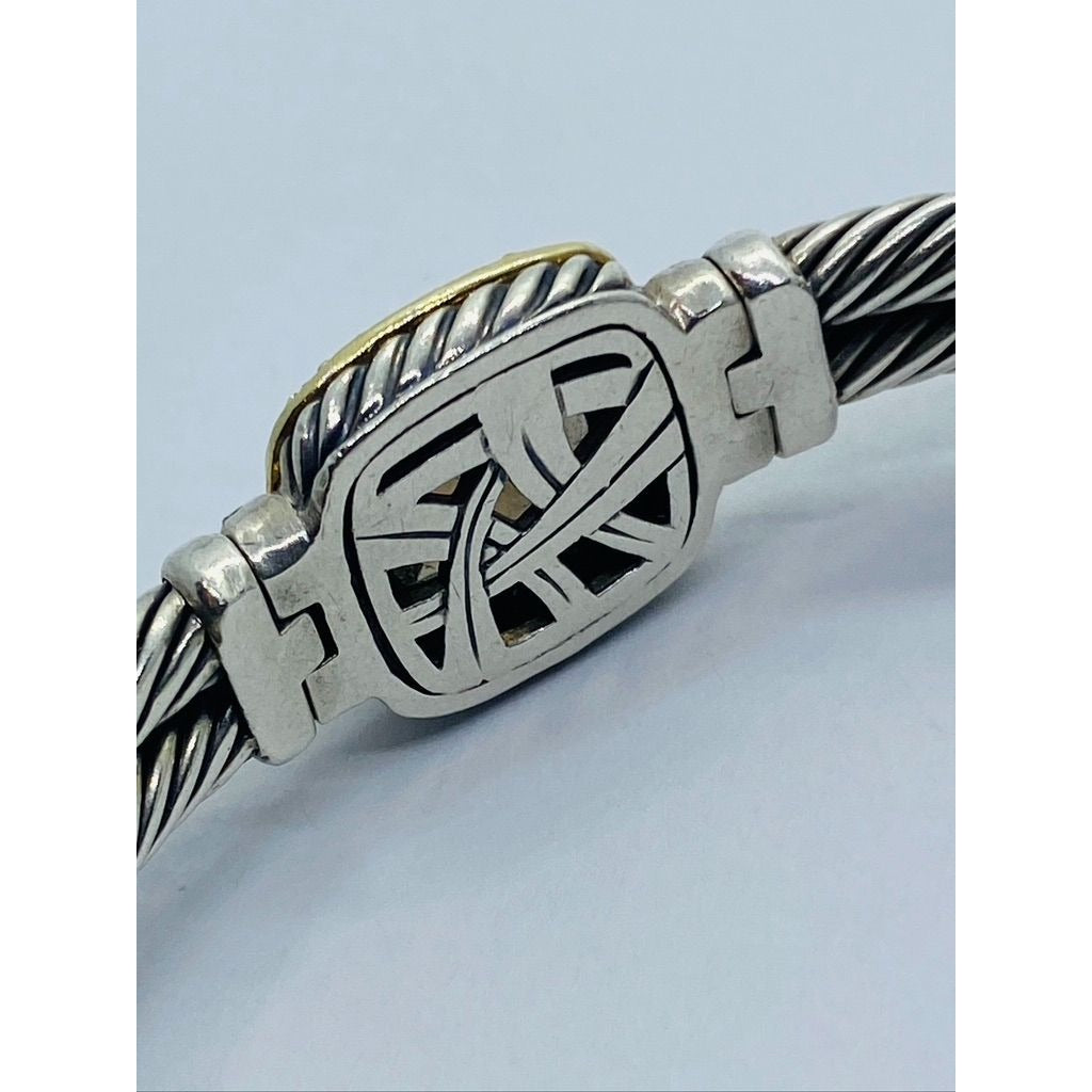 David Yurman 925 Silver 18K 750 Albion Double Cable Bracelet Topaz