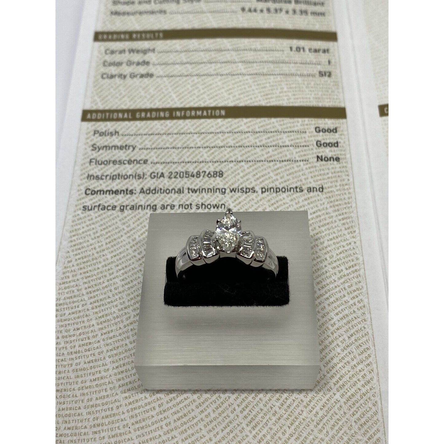 14K White Gold GIA CERTIFIED 1.61 TCW H-I Marquise/Baguette/ Princess