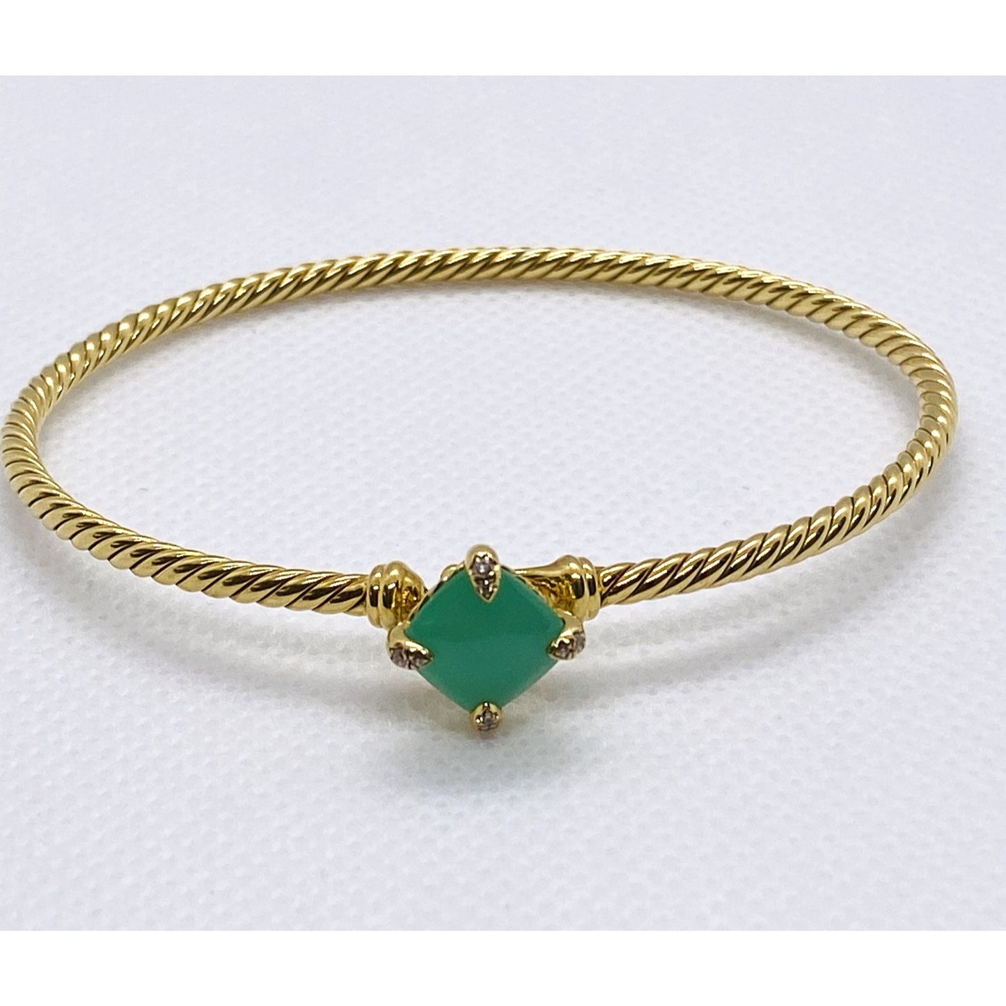 David Yurman Chatelaine Diamond Bracelet Bangle Chrysoprase 6.25"