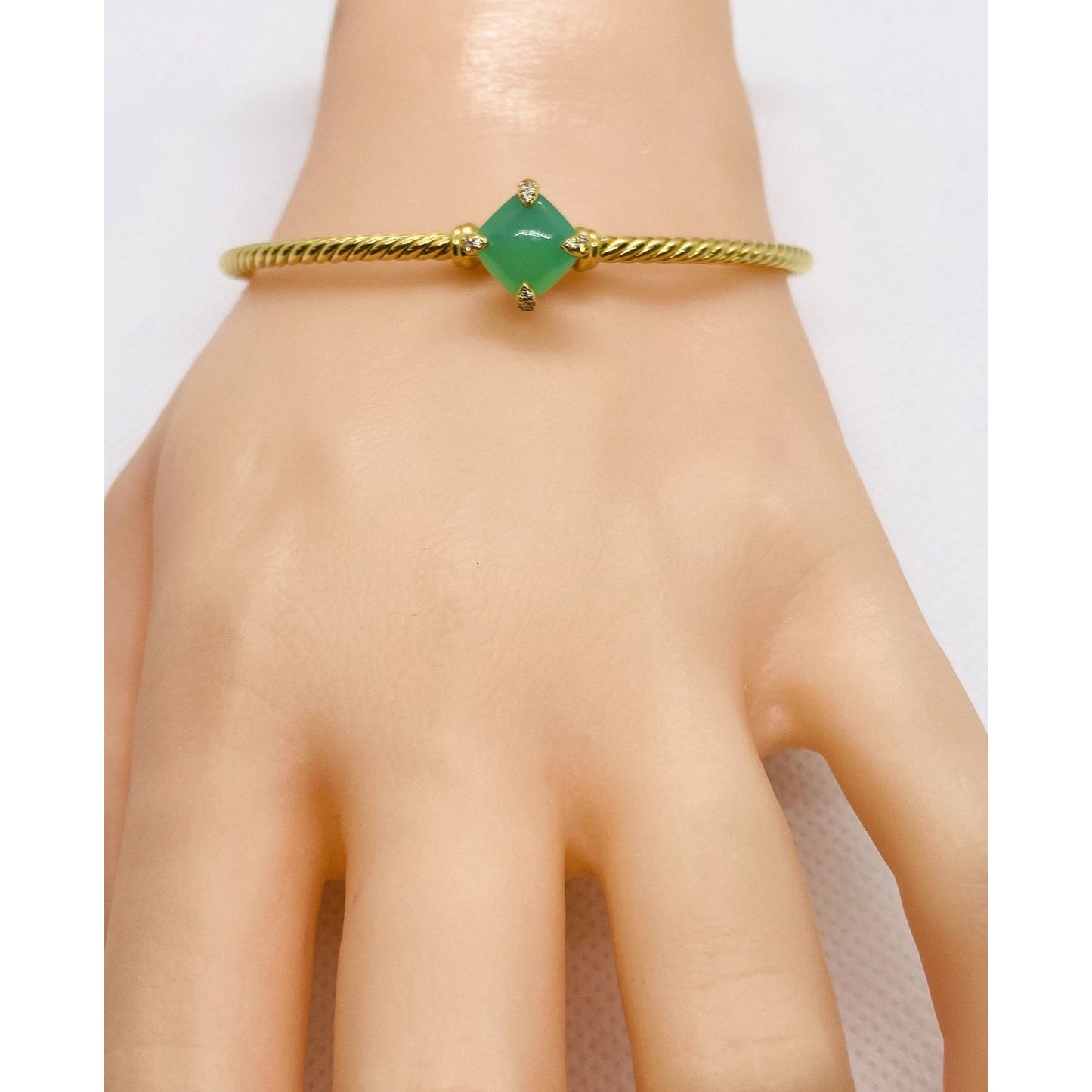 David Yurman Chatelaine Diamond Bracelet Bangle Chrysoprase 6.25"