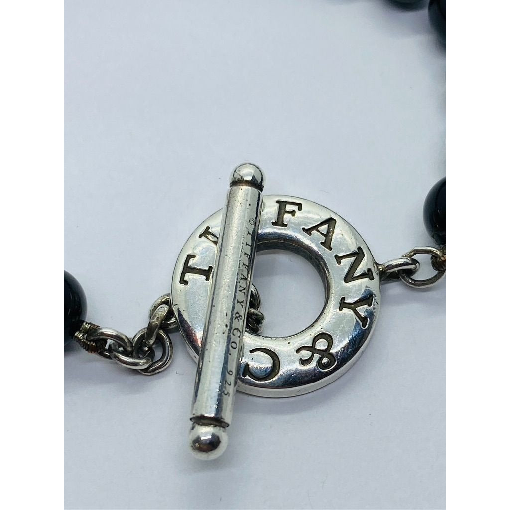 Tiffany & Co Bracelet Black Onyx Beads 925 Polished Sterling Silver Toggle Clasp