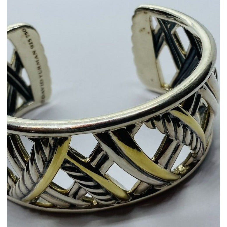 David Yurman Sterling Silver 18k Gold Papyrus Two Tone Wide Cuff Bangle Bracelet