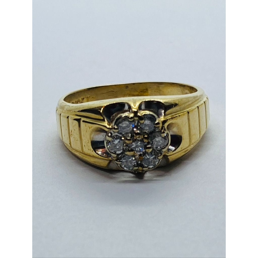 10K Signed GLR Solid 10K Yellow Gold Diamond Cluster Ring Unisex .42CT