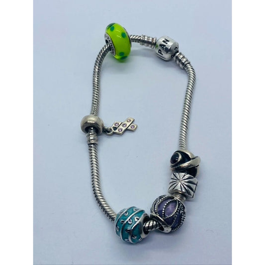 Pandora Serling Silver Charm Bracelet with 6 charms 8"