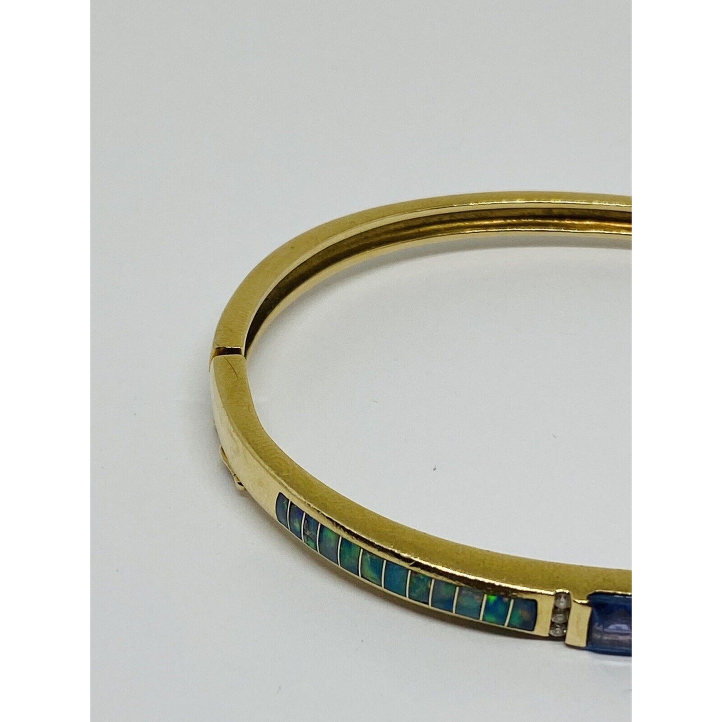 Kabana heavy 14K YG 0.82CT diamond tanzanite & opal bangle bracelet 20.2 Grams