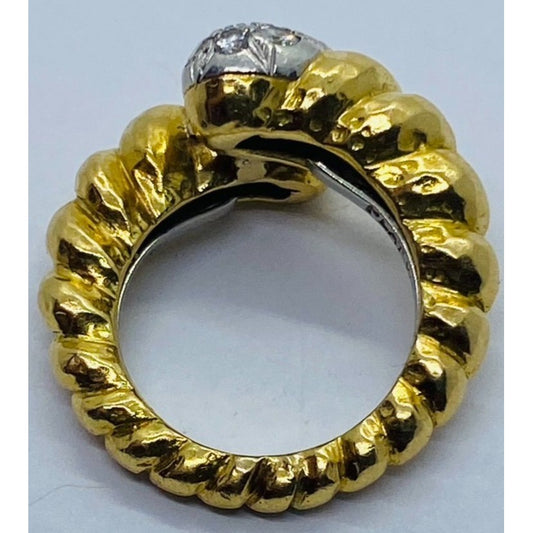 David Webb 18K Platinum Diamond Crossover Bypass Hammered Ring