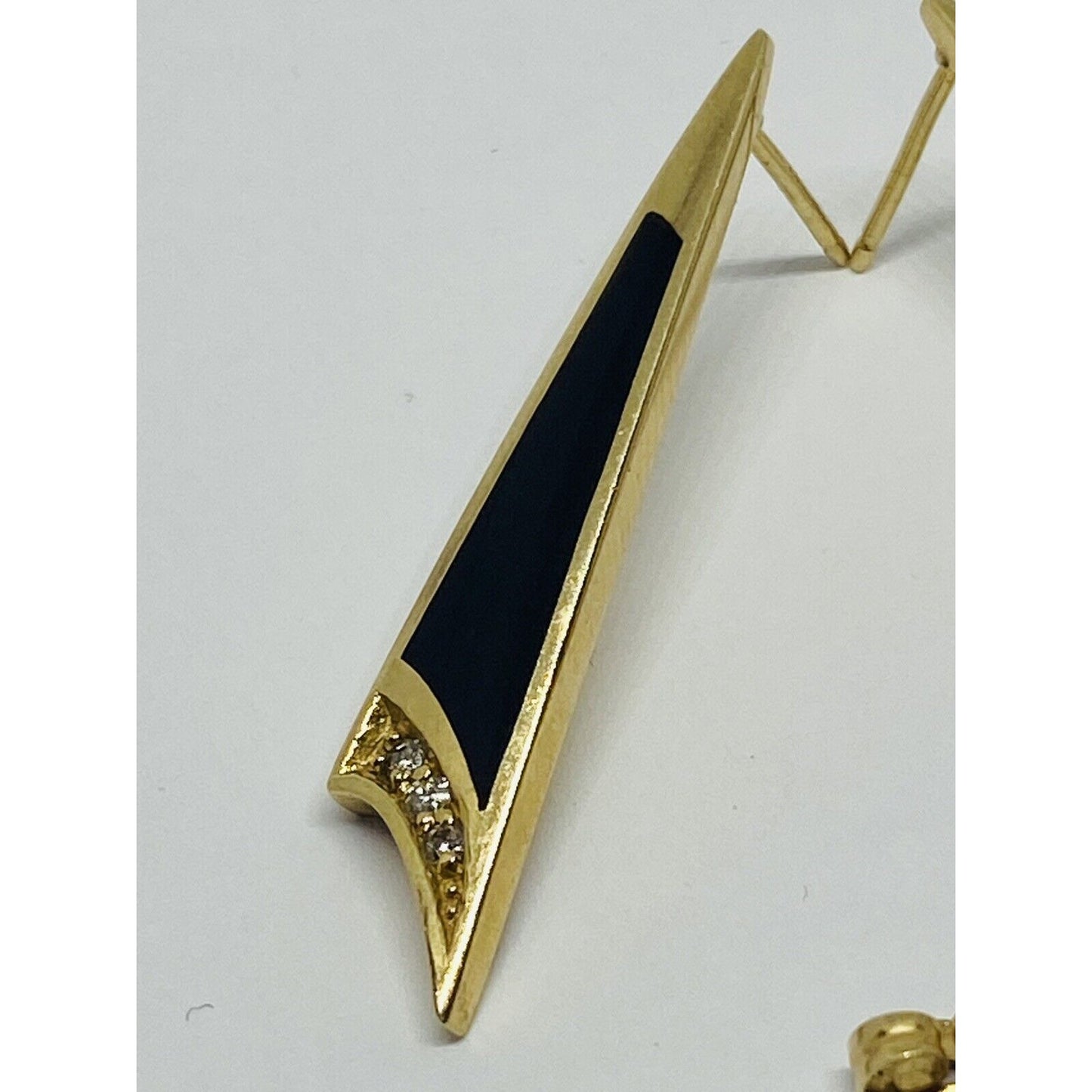 KABANA SOLID 14K GOLD DIAMOND & BLACK ONYX LONG DANGLE EARRINGS
