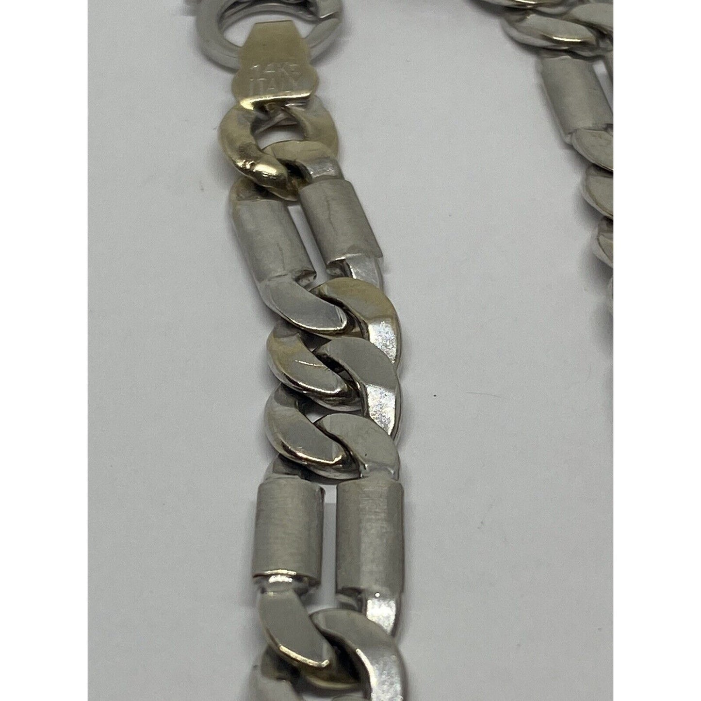 14k Men White Gold Brushed Link 7 3/4 Inch Bracelet  Dad Mens, Solid Links Italy