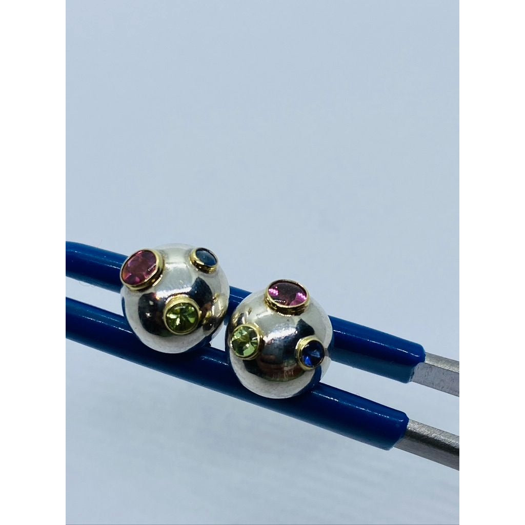 Tiffany & Co. Etoile Ball Earrings Sterling 18K Gold Tourmaline Sapphire Peridot