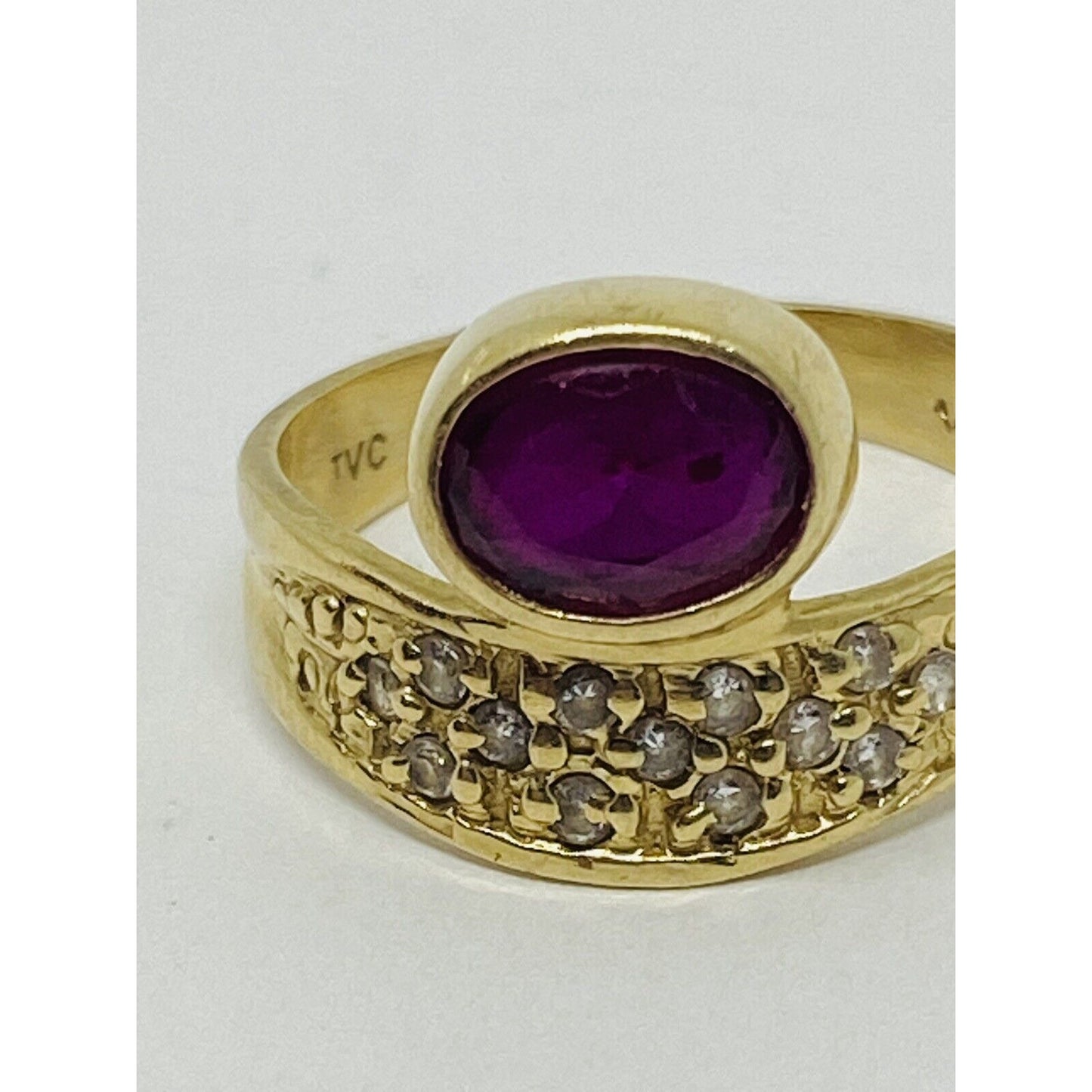 Oval Synthetic Ruby CZ Ring 14k Yellow Gold Size 9 Stone Measures 7.5x5.5MM