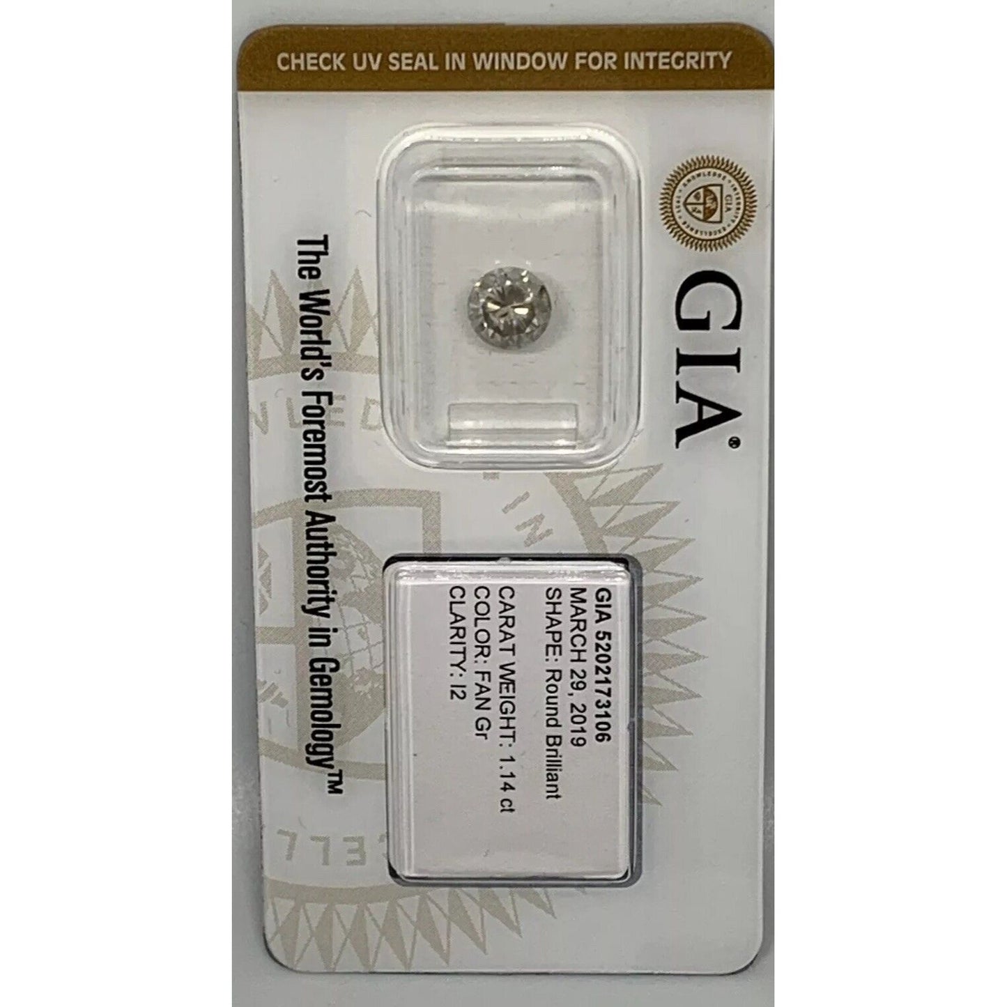 1.14 CT Round I2 Gray  Fancy Loose Diamond! GIA