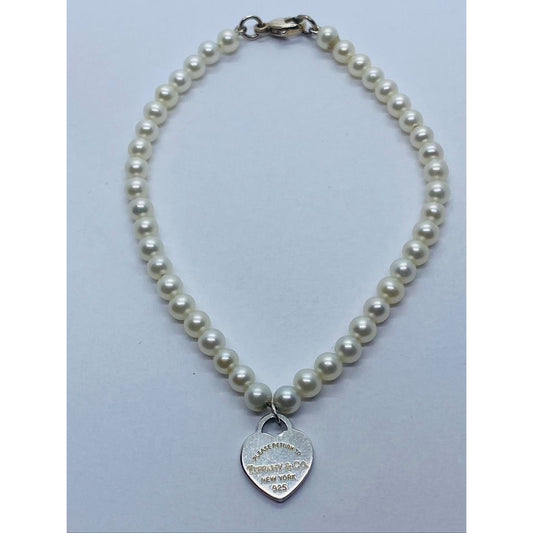 TIFFANY & CO. Return to Tiffany Mini Heart Pearl Bracelet 925 Silver