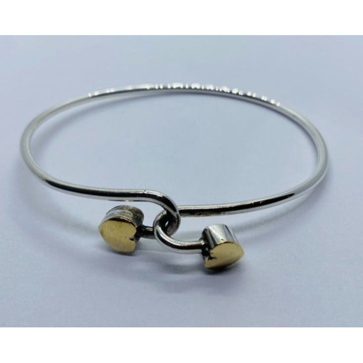 Tiffany & Co. Sterling Silver 925 18K 750 Heart Bangle Bracelet 6.75"