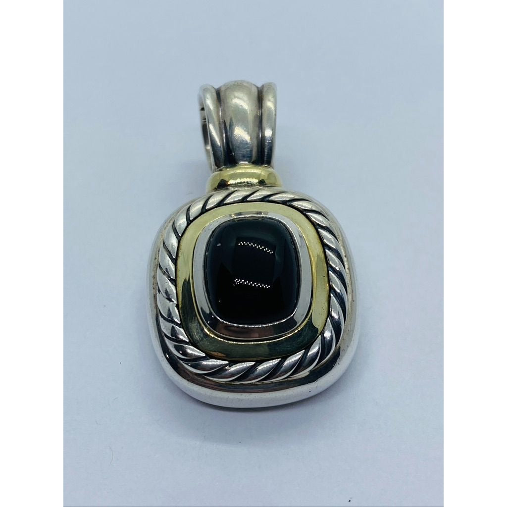 David Yurman 925 Silver 585 Gold Black Onyx Iconic Albion Enhancer Pendant 18.5 Grams