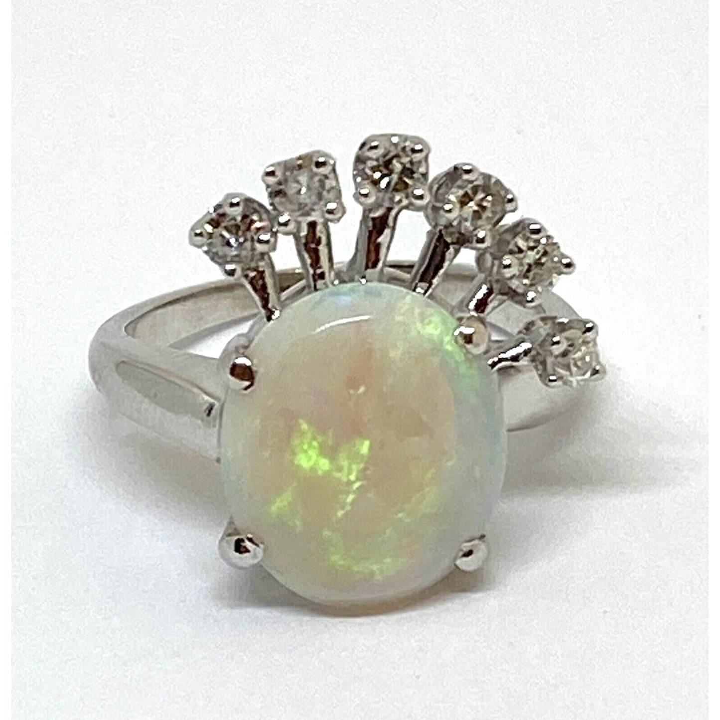 14K  2.42ct Opal And Diamond Ring Size 4.5 Excellent Condition 4.5 Grams