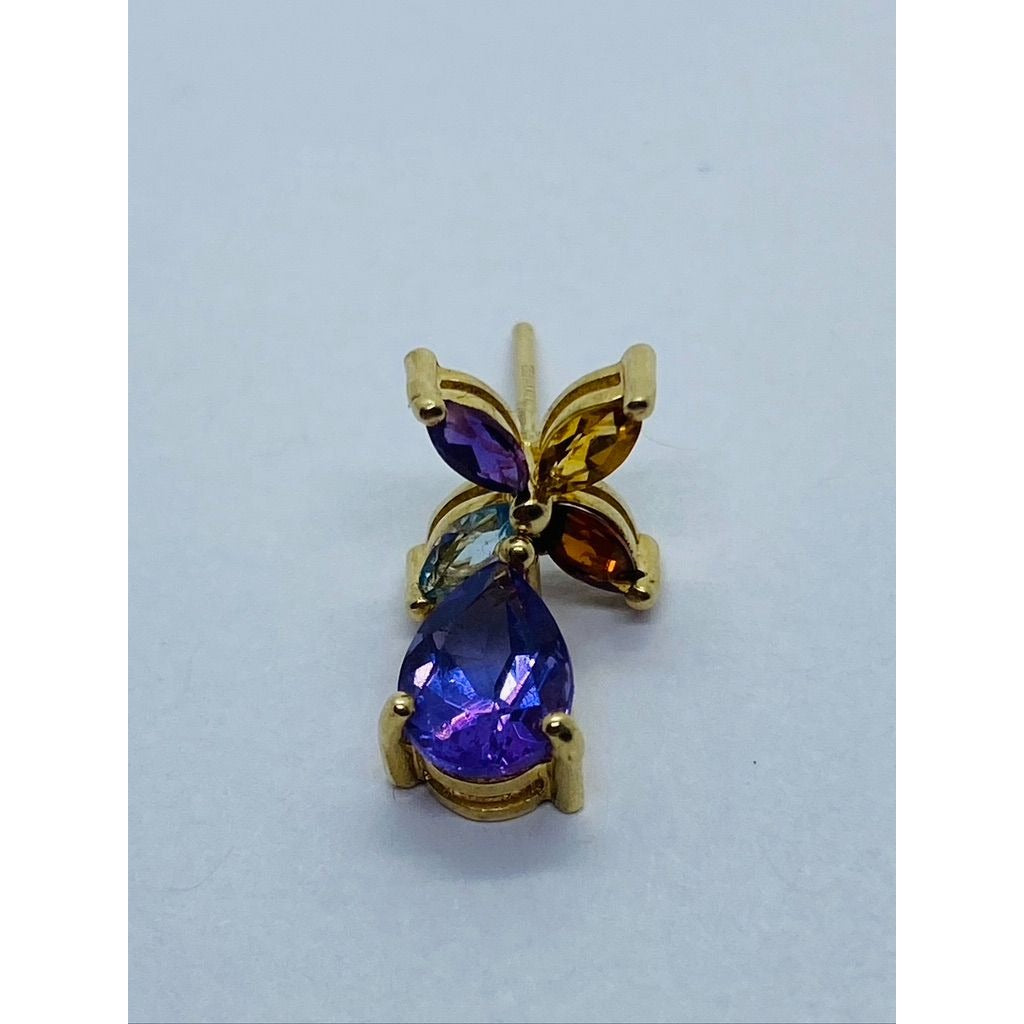 Solid 14K Yellow Gold Amethyst, Garnet, Citrine, Aquamarine Earrings