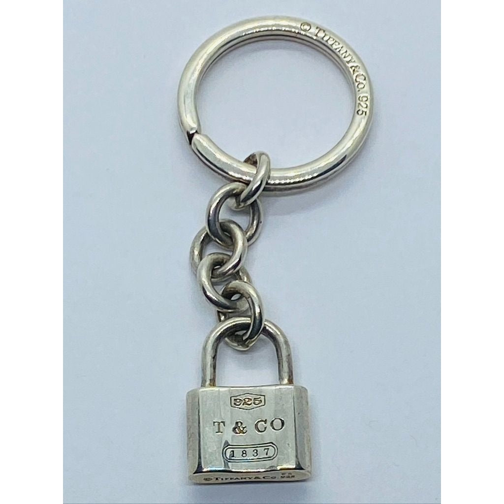 Tiffany Co Sterling Silver 1837 Padlock Charm on Keychain 2.5"