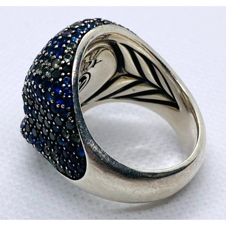 David Yurman Memento Mori Skull Ring Blue Sapphire, Black Diamonds 12.