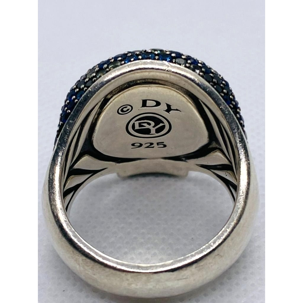 David Yurman Memento Mori Skull Ring Blue Sapphire, Black Diamonds 12.