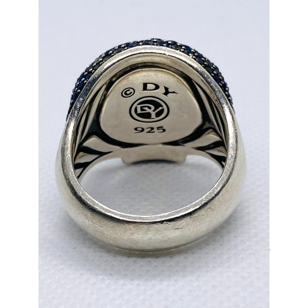 David Yurman Memento Mori Skull Ring Blue Sapphire, Black Diamonds 12.