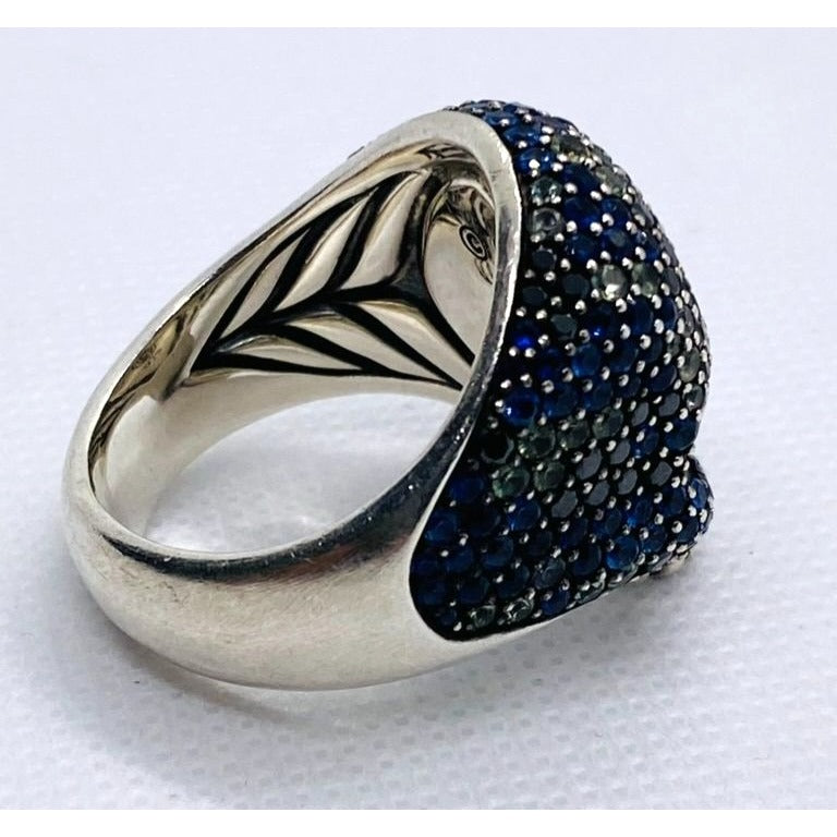 David Yurman Memento Mori Skull Ring Blue Sapphire, Black Diamonds 12.