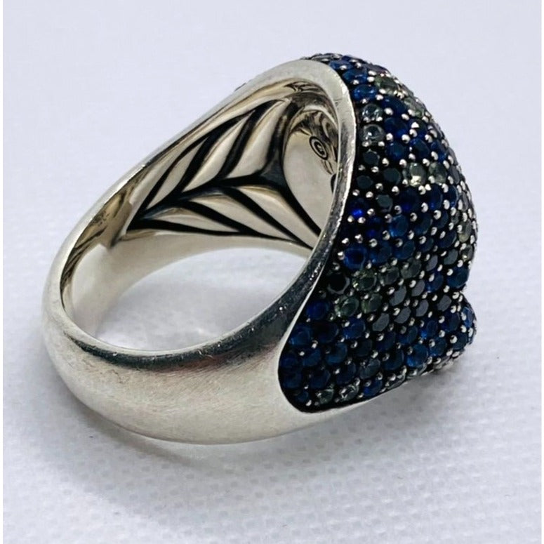 David Yurman Memento Mori Skull Ring Blue Sapphire, Black Diamonds 12.