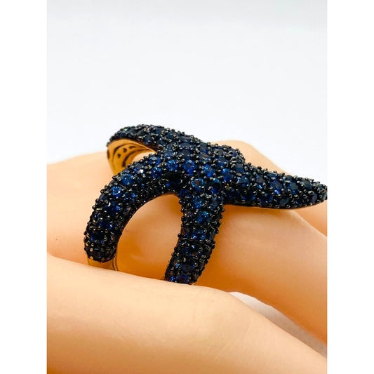 Effy 14k Yellow Gold Blue Sapphire Black Rhodium Starfish HUGE