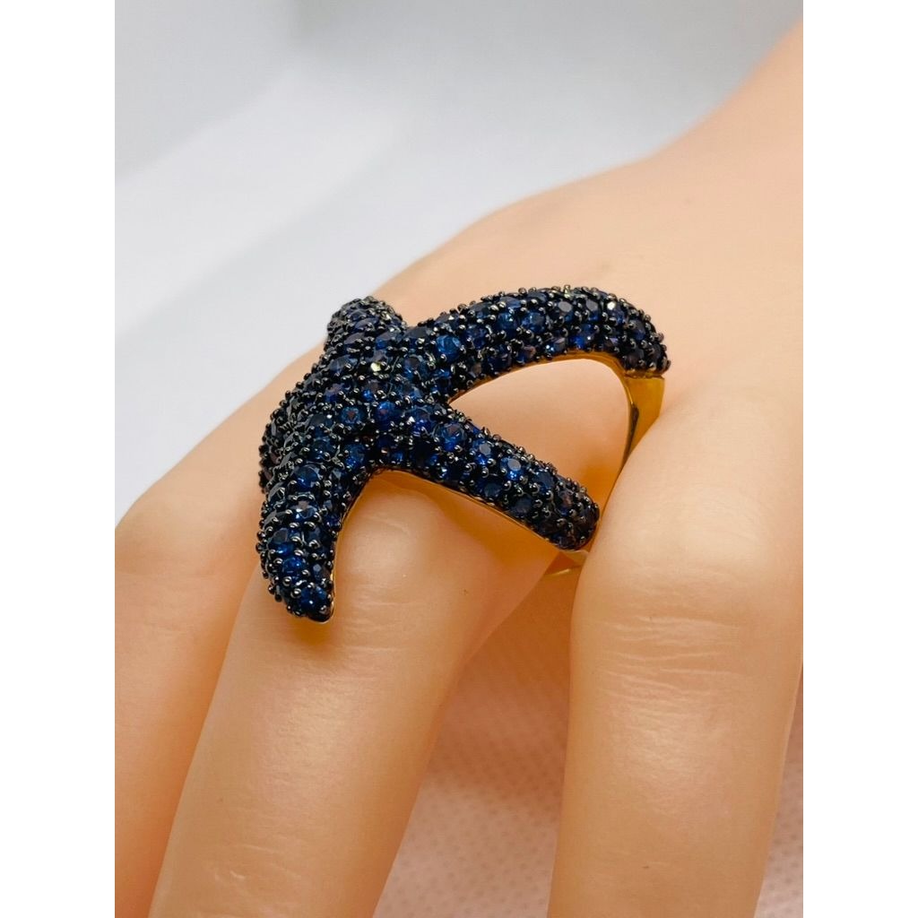 Effy 14k Yellow Gold Blue Sapphire Black Rhodium Starfish HUGE