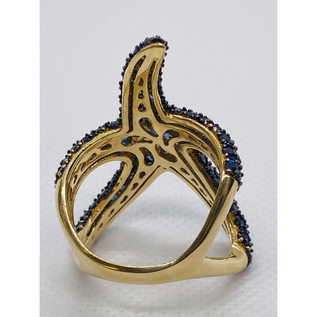Effy 14k Yellow Gold Blue Sapphire Black Rhodium Starfish HUGE