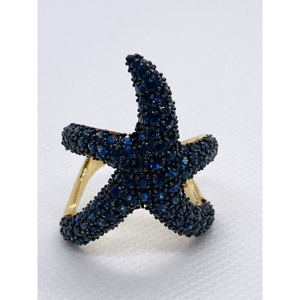 Effy 14k Yellow Gold Blue Sapphire Black Rhodium Starfish HUGE