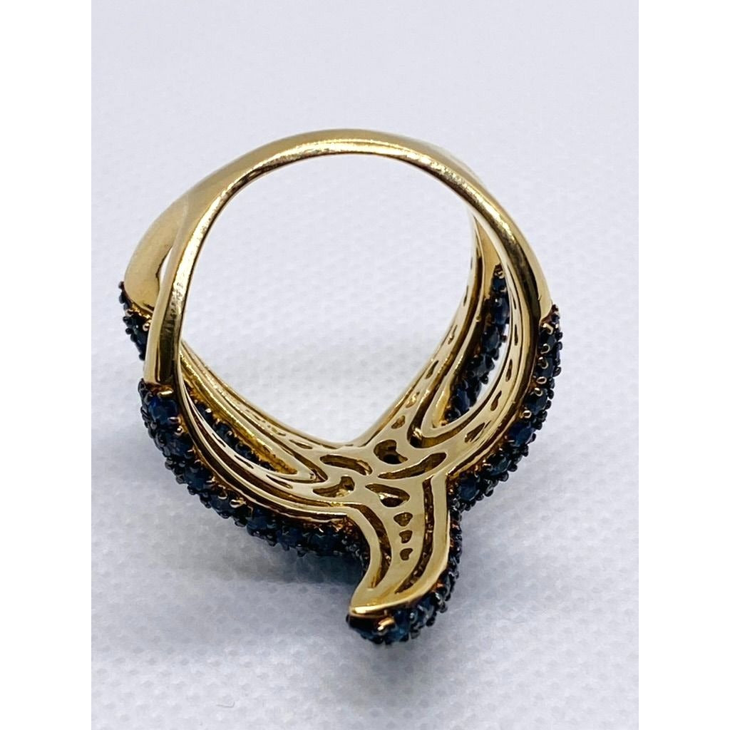 Effy 14k Yellow Gold Blue Sapphire Black Rhodium Starfish HUGE