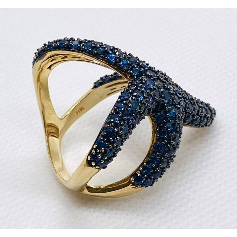 Effy 14k Yellow Gold Blue Sapphire Black Rhodium Starfish HUGE